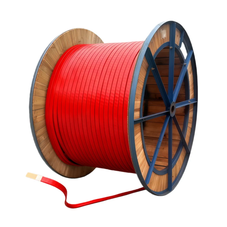 Cable wound on a wooden drum with the cable end brought out